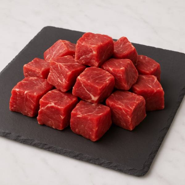 Viande bourguignon bio crue prête à cuisiner