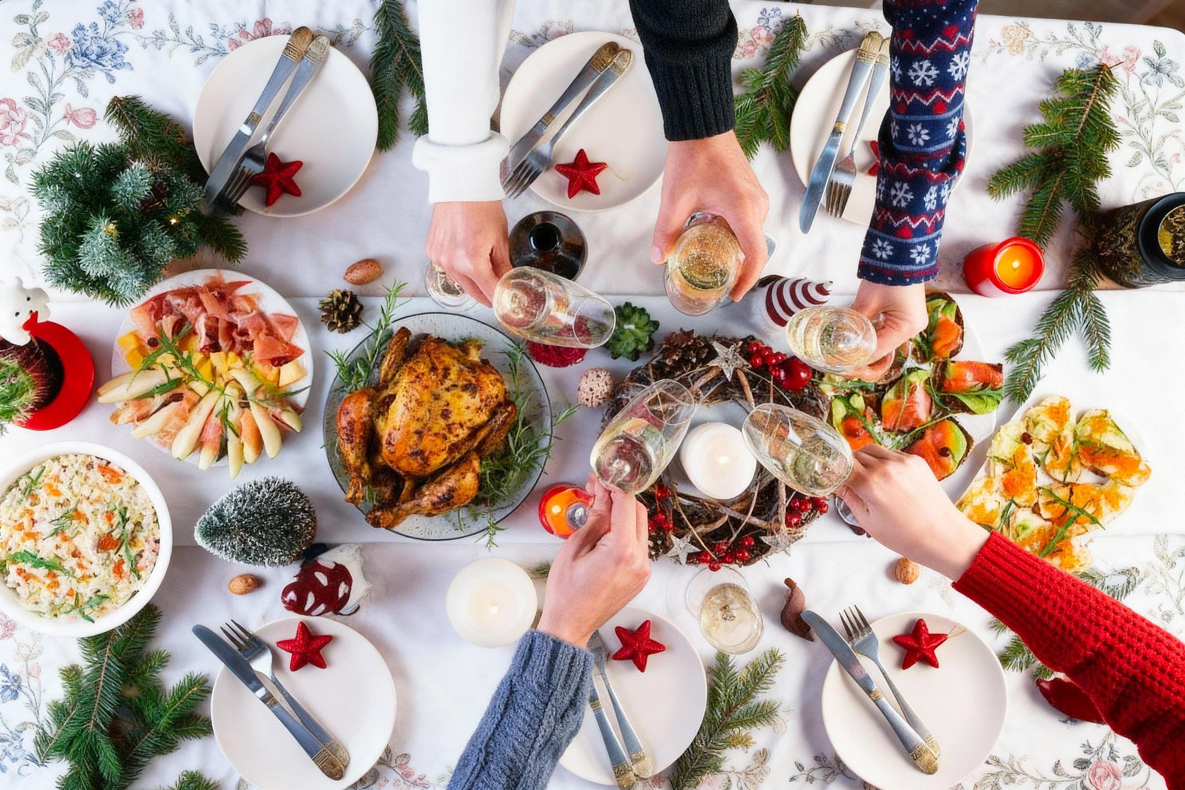 Repas de noël avec viandes originales